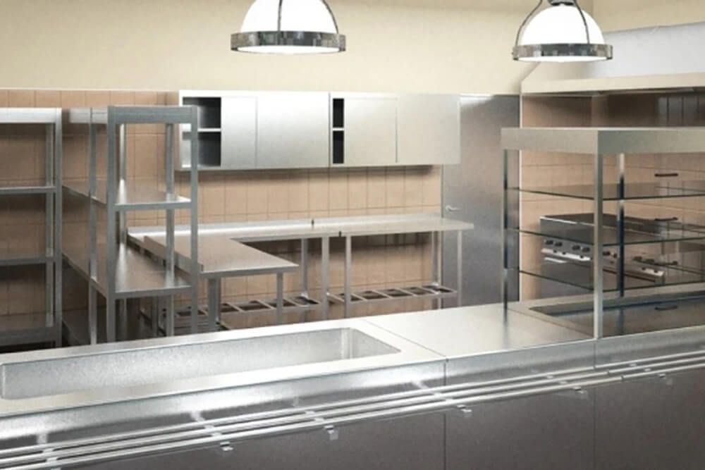 Кухня общепита со стеллажами